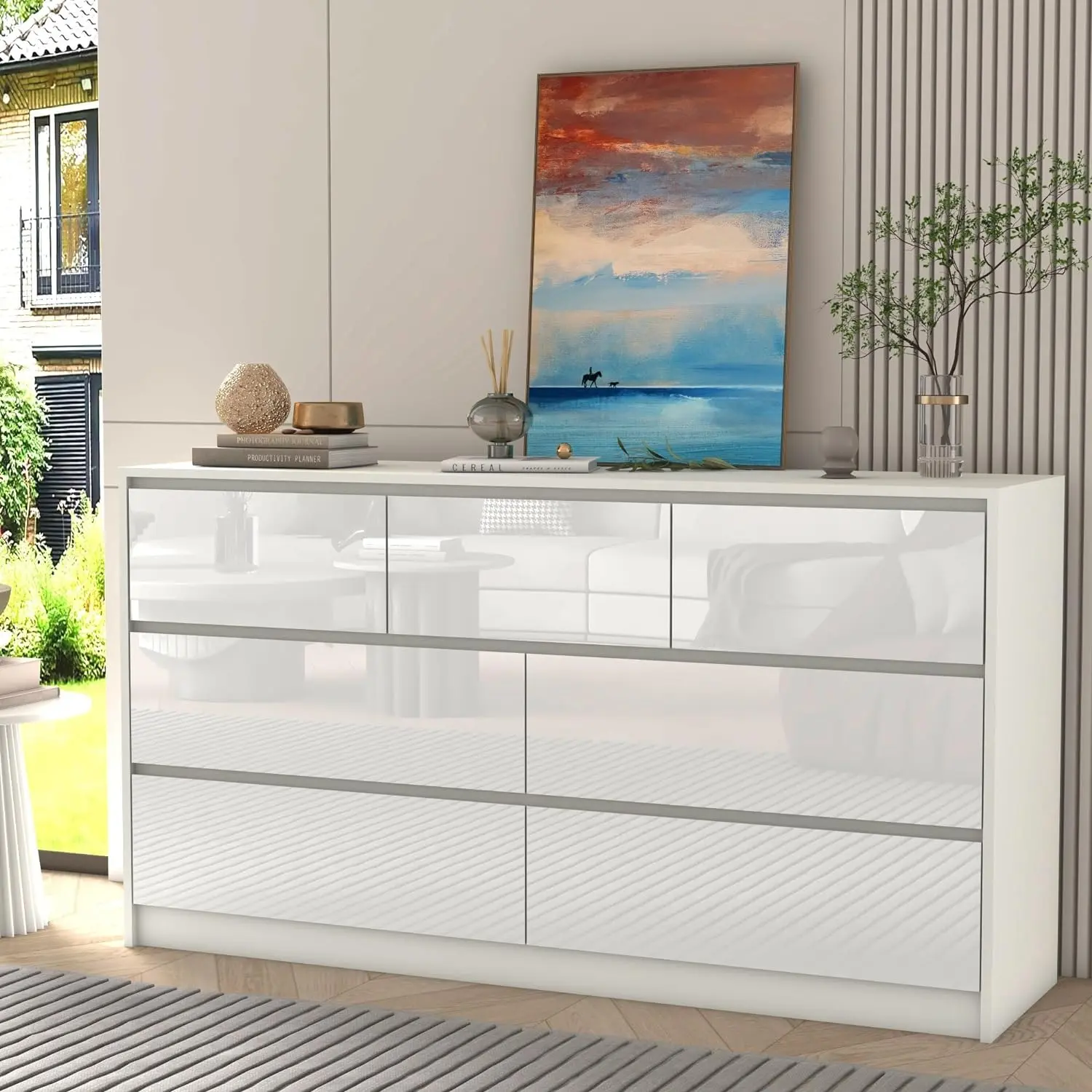 Sturdy Modern Handle-Free Wood Chest of Drawers - Apartment Furniture, Large Room Storage Cupboard for Bedroom, Living Room Decor,dorm essentials,home decor