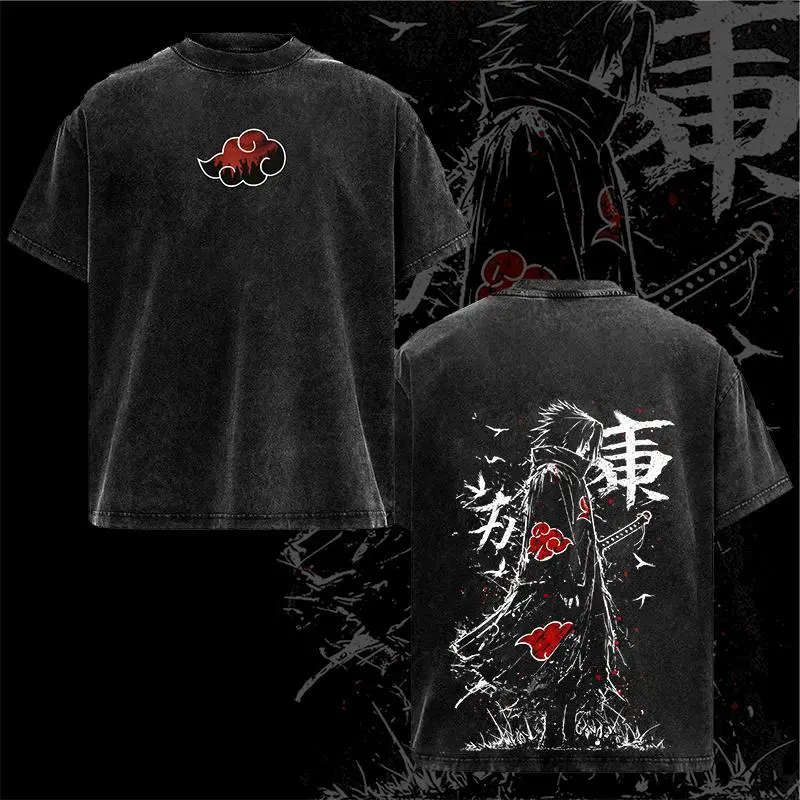 Retro Heavy Limited Sasuke - Naruto Anime Double Printed Vintage  Washed Tee Unisex Oversize Anime Manga Washed Heavyweight Cotton T-shirt, Gift For Anime Fan, Anime Lover