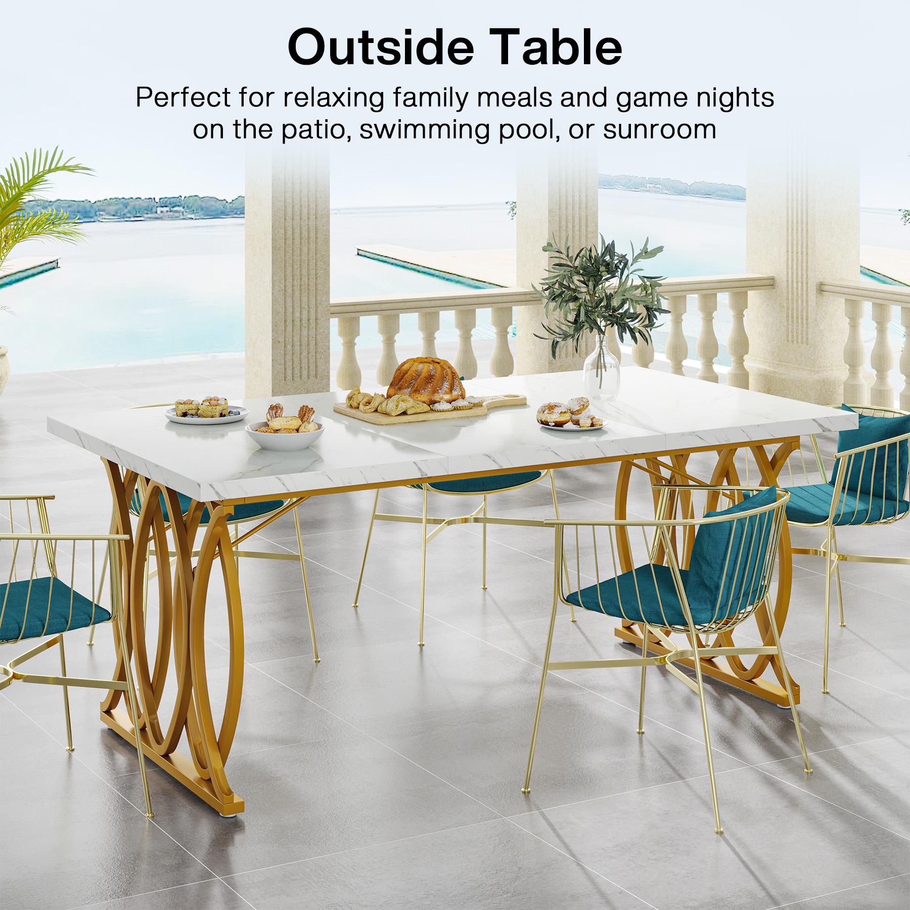 LITTLE TREE Modern Dining Table, 63" Large Kitchen Table for 4-6 People, Unique Rectangular Dinner Table Kitchen & Dining Room Furniture with Faux Marble Tabletop and Geometric Legs（Only Table）