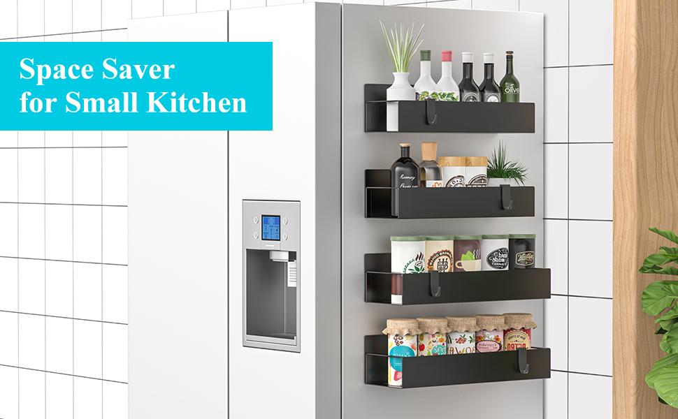 Magnetic Spice Rack for Refrigerator, Magnetic Spice Storage Rack Organizer for Fridge,Magnetic Shelf with Paper Towel Holder, Moveable Kitchen Refrigerator Seasoning Storage Rack Fridge Magnet Organizer, Kitchen Gadgets for Refrigerator, Microwave