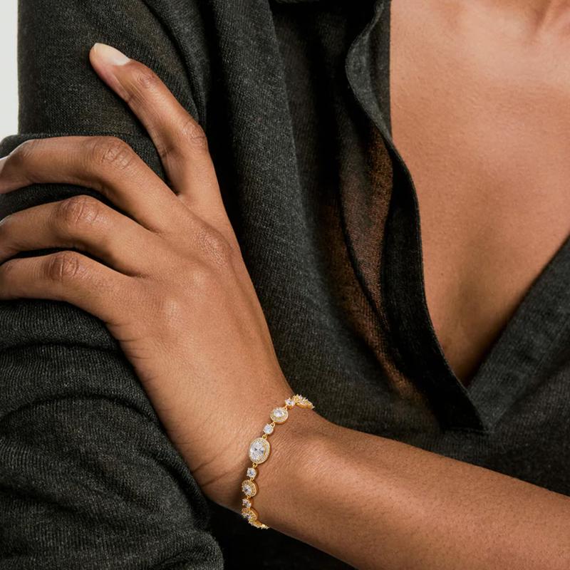 Turandoss Gold Tennis Bracelet – Adjustable CZ & Emerald-Baguette Bracelet, Holiday Gift Jewelry for Women