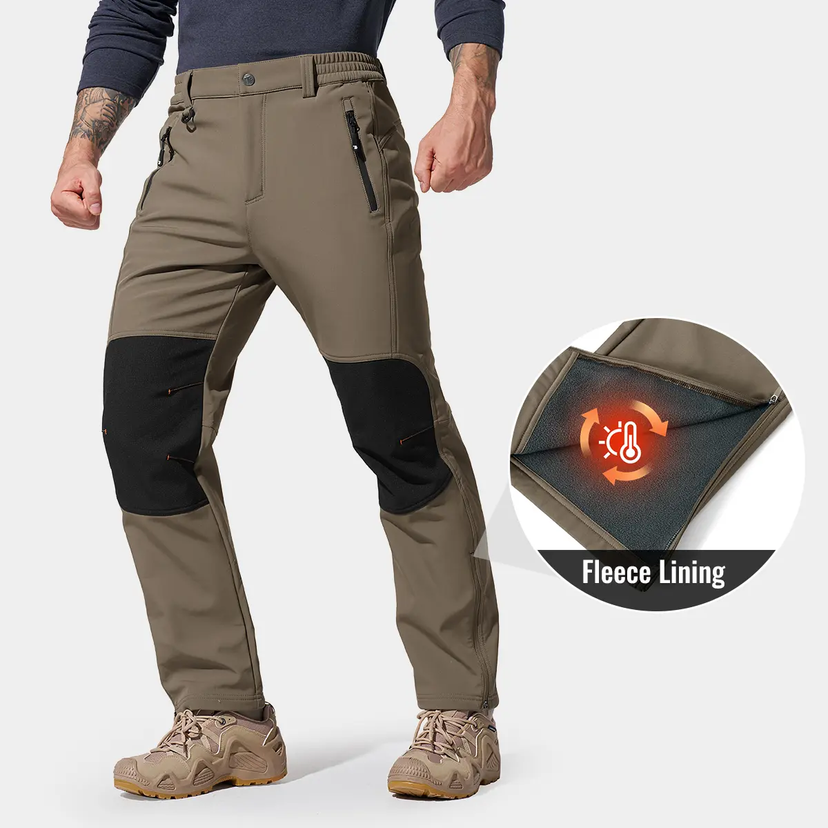 GOPUNE Men's Winter Insulated Outdoor Pants Waterproof Fleece Lined Snowboard Hiking Trousers Snow Ski Tactical Pants with Zipper Bottom Leg