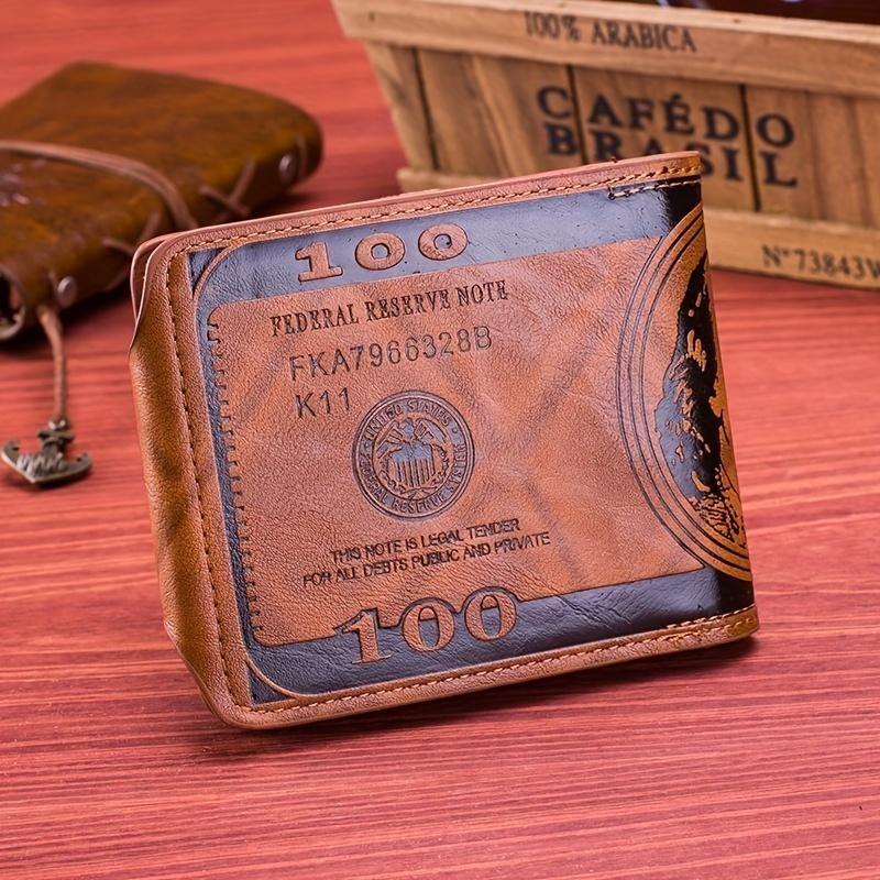 Vintage Retro Dollar Bill Wallet - PU Leather Credit Card Holder Zippered Coin Pouch for Men