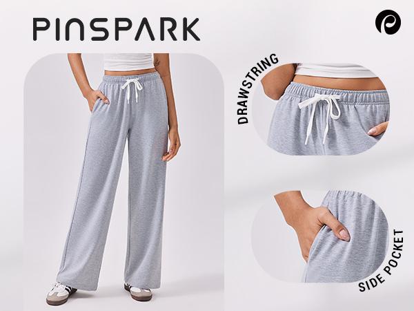 PINSPARK Wide Leg Sweat Pants for Womens High Waisted Baggy Sweatpants Casual Drawstring Workout Pants with Pockets springtok