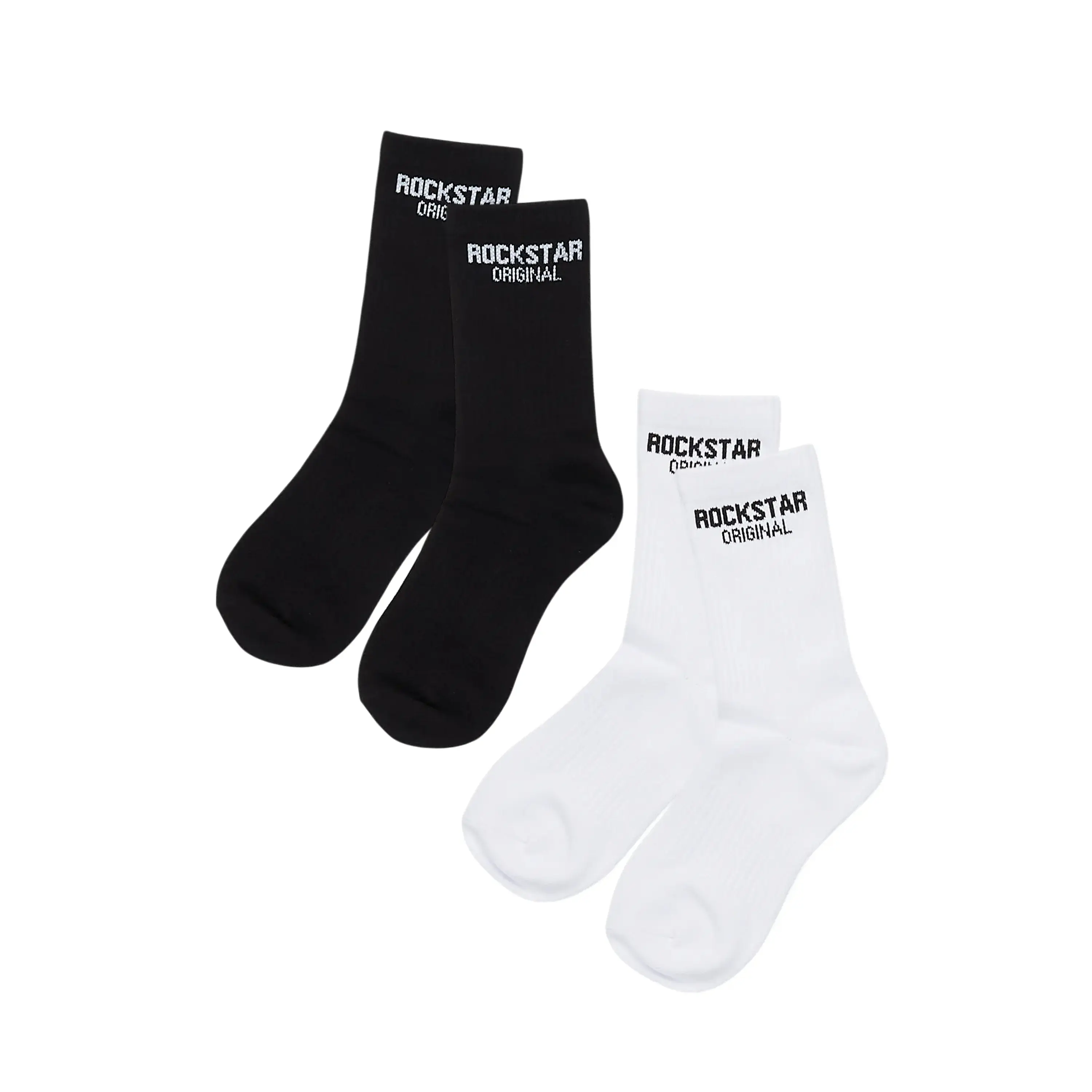 Womens Rockstar Dist White/Black Basic Socks 2 Pack