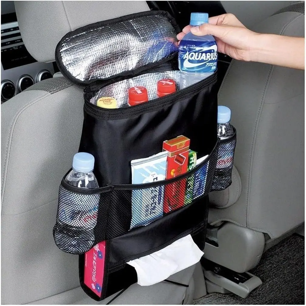 Car Seat Organizer/Auto Seat Back Organizer/Multi-Pocket Travel Insulated Drinks Holder Cooler/Storage Bag Cool Wrap Bottle Bag with Mesh Pockets(Heat-Preservation)