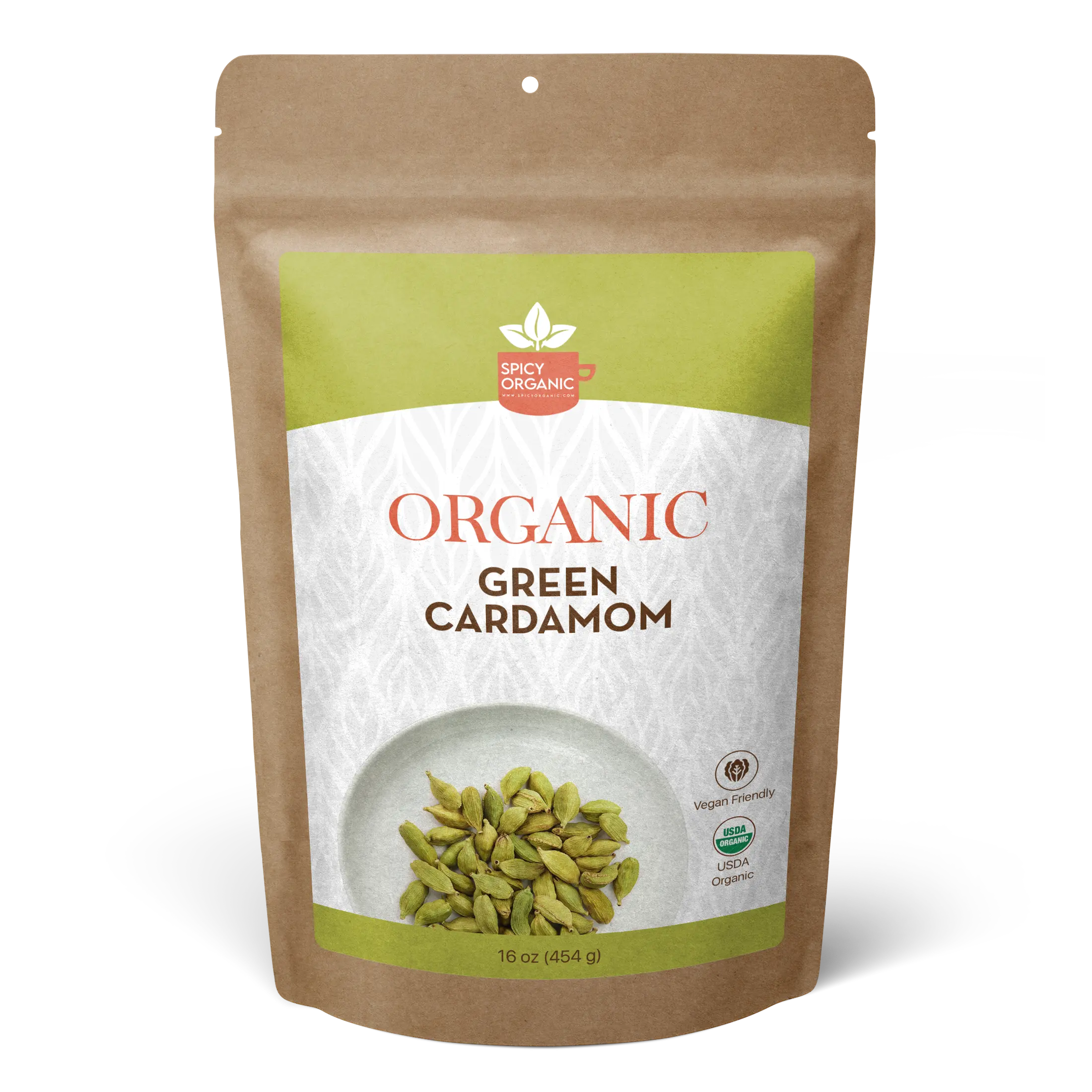 SPICY ORGANIC Jumbo-Size Organic Green Cardamom Pods (16 oz) These aromatic pods are handpicked, sun-dried, and bursting with robust, earthy notes. Perfect for enhancing curries, desserts, teas, and more Natural Spice Flavor