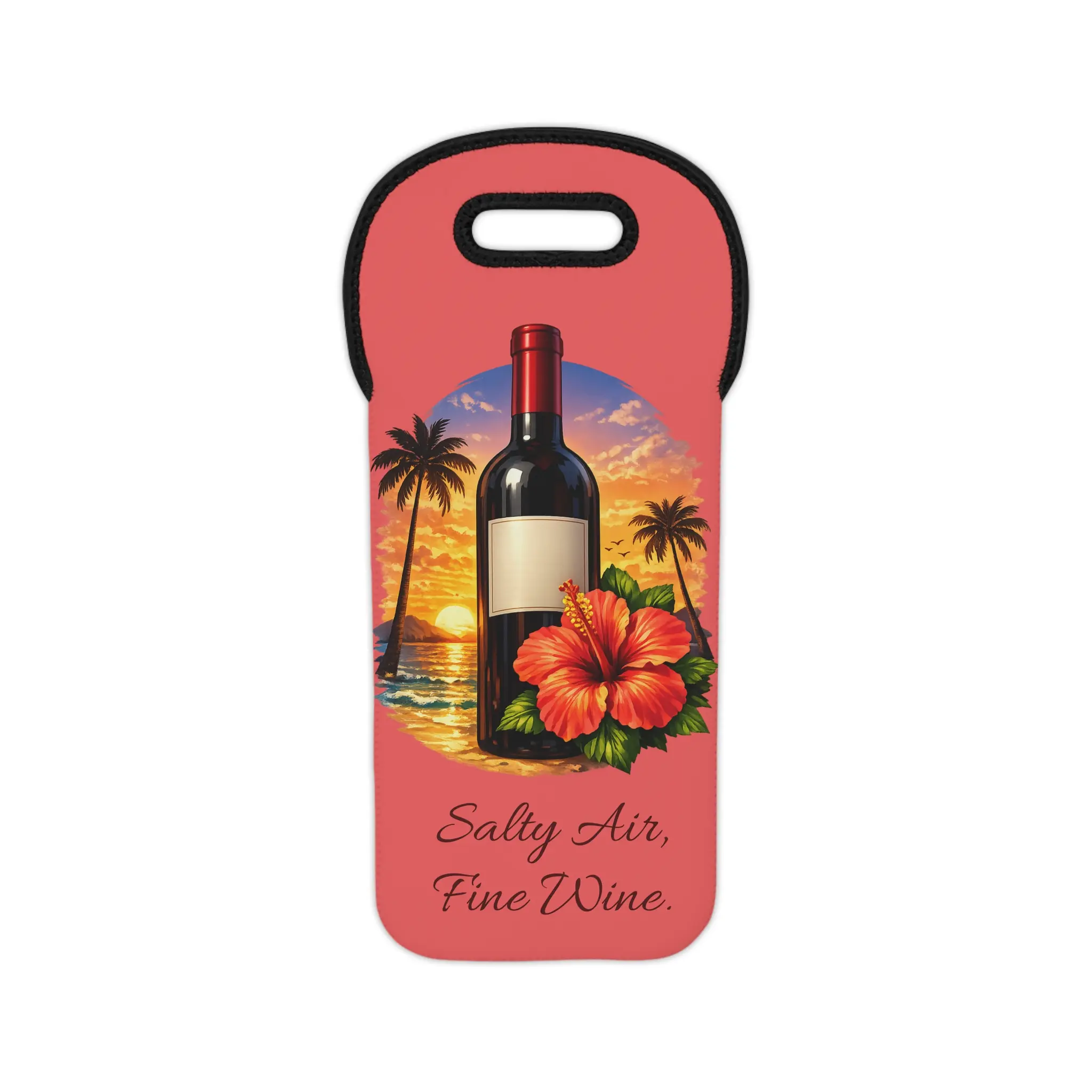 Salty Air Fine Wine Wine Tote Bag | Tropical Hibiscus Sunset Bottle Carrier