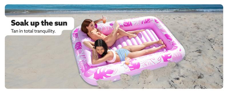 Sloosh-L/XL Inflatable Tanning Pool Lounge Float With Cup Holder, 70“X46”/85″ x 57″ Extra Large Pool Floats Adult with Pillow, 4 in 1 Suntan Tub Raft Floatie, Sunbathing Bed Lounge for Water Blow Up Kids Ball Pit Party Gifts, inflatable Sofa Pool