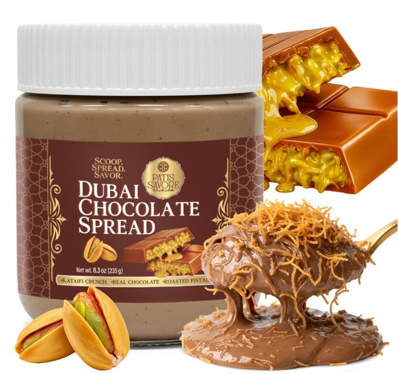 Dubai Chocolate Spread with Kataifi Pistachio Cream – 8.3oz Luxurious Middle Eastern Chocolate Delight – Rich, Creamy Texture, Premium Gourmet Gift