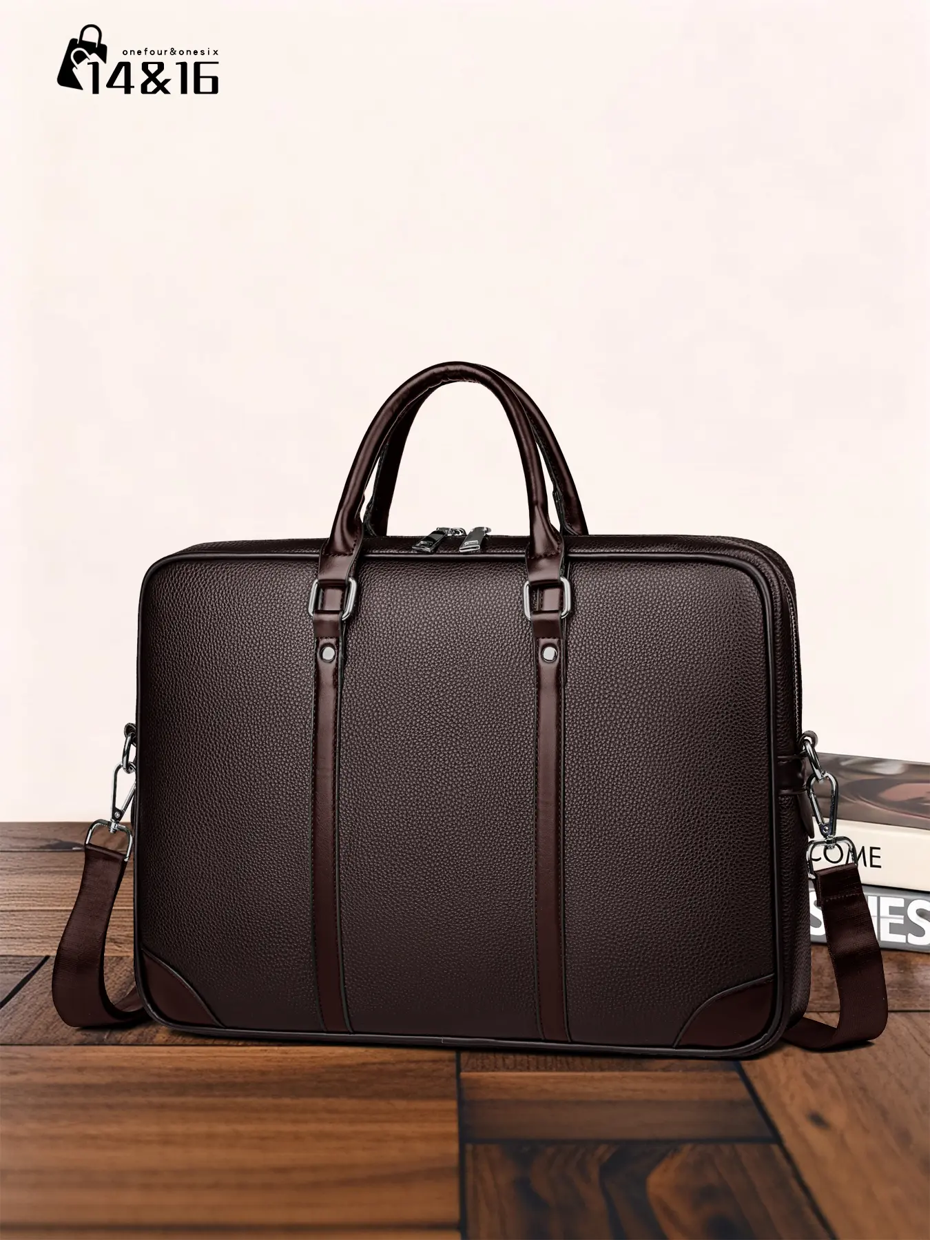Men's PU Leather Briefcase Messenger Bag, Large Capacity Computer Laptop Shoulder Bag, Business Office Commute Travel Gift, Travel Essentials