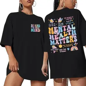 Short Sleeve T-Shirt Mental Health Matters Shirt Be Kind to Your Mind Letter Print Tshirt Inspirational Tee Graphic Short Sleeve  Round Neck Womenswear Colorful Cute Everyday Fabric Fit