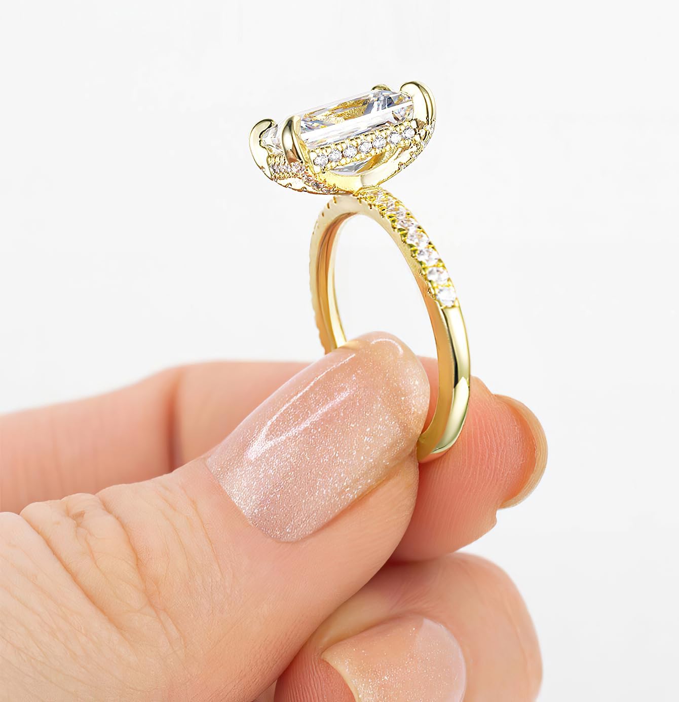 EAMTI 4CT Engagement Ring for Women Radiant Cut Cubic Zirconia Wedding Band CZ Promise Anniversary Ring