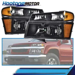 CROSSDESIGN Black Headlights & Bumper Lamps, 4pcs Fit For 2004-2012 GMC Canyon/Chevy Colorado Automotive Decorative Car Lights