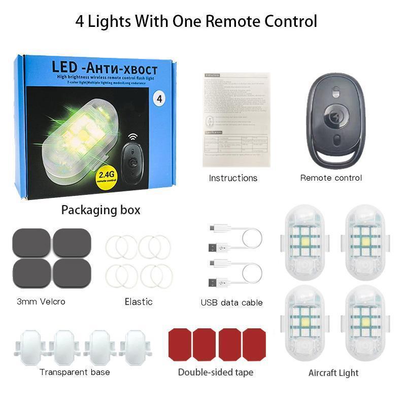 Car LED Light, Remote Control Strobe Light, Aircraft Light, USB Rechargeable Decorative Light, Suitable for Car Drone Aircraft Trucks Motorcycle Bike