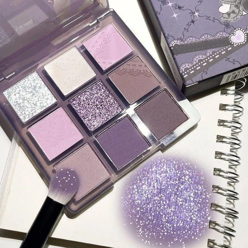 9 Color Purple Tones Eyeshadow Palette, Cosmetic Eyeshadow, Multicolor Matte and Glitter Shimmering Eye Shadow Makeup Palette, Highly Pigmented, Colorful Eye Makeup Products for Daily and Party, Summer Makeup, Korean Makeup