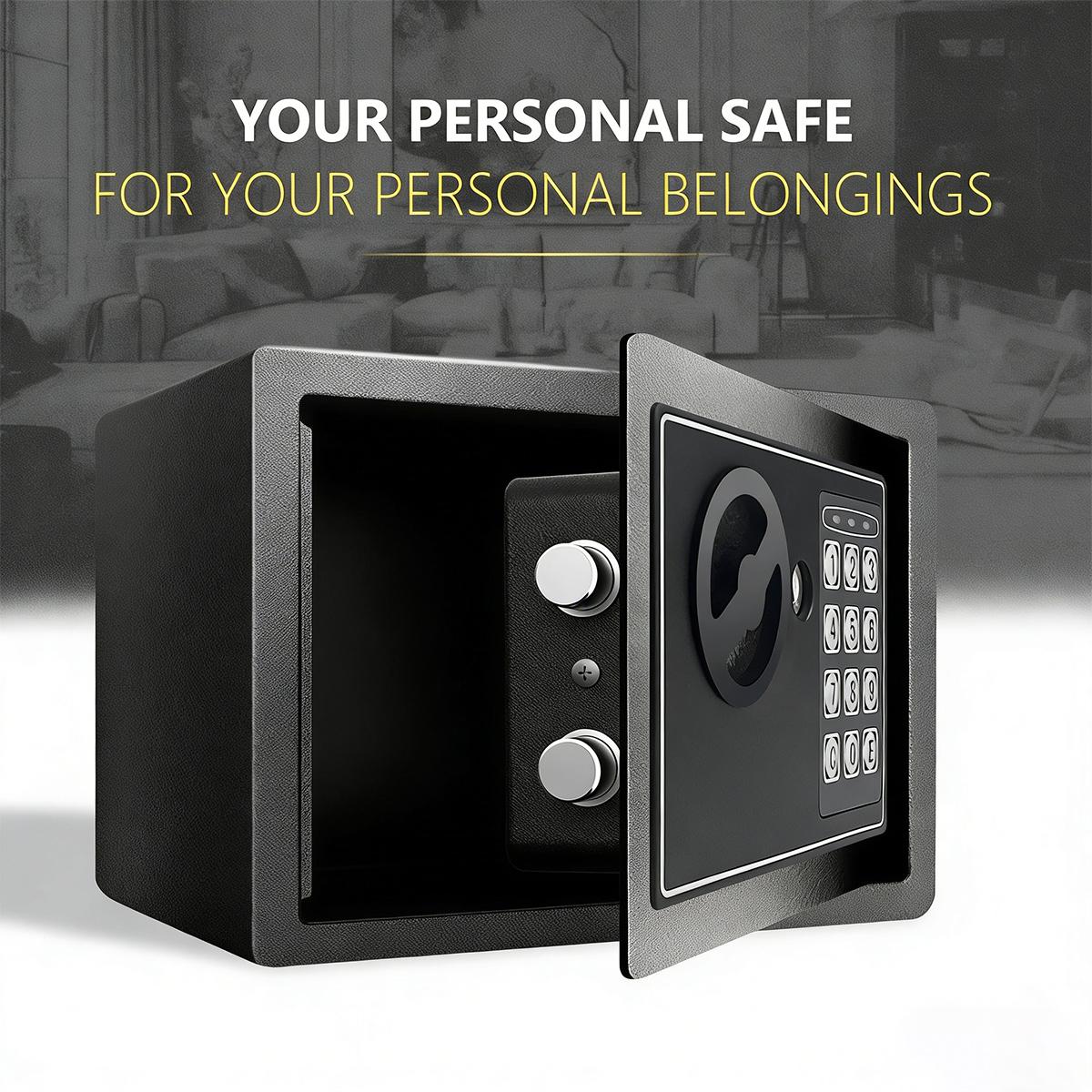 Small Electronic Safe Box with Digital Keypad – Mini Security Safe for Cash, Jewelry, Passport | Password & Key Lock