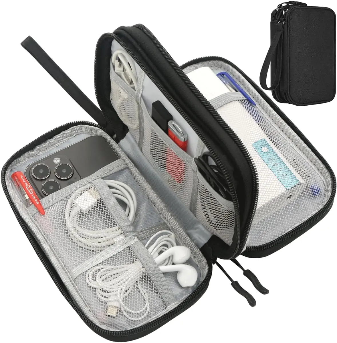 Small Waterproof Electronics Organizer Bag - Compact Tangle-Free Mesh Travel Storage Bag for Cords, Chargers, Phones, USBs, Power Banks, Earphones, Mini Useful Items, Airplane Travel Accessories, Travel Storage Bags,back to school,back to school haul