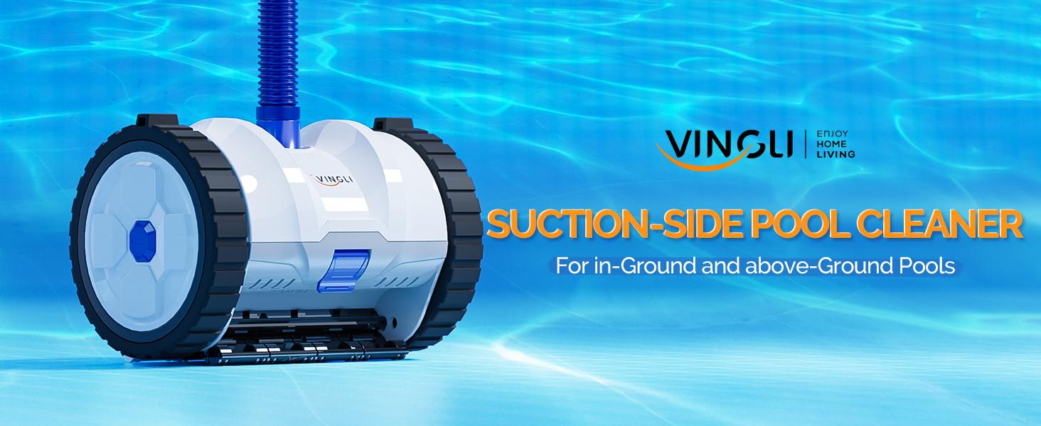 VINGLI Pool Cleaner Suction-Side Pool Vacuum Automatic Sweeper for Inground Swimming Pool,Climbs Walls -39.6ft Tangle Free Hose