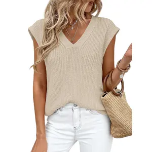 PrettyGarden Women's Lightweight Sweaters Vest Spring Trendy Cap Sleeve V Neck Knit Tank Tops Summer Going Out Outfits
