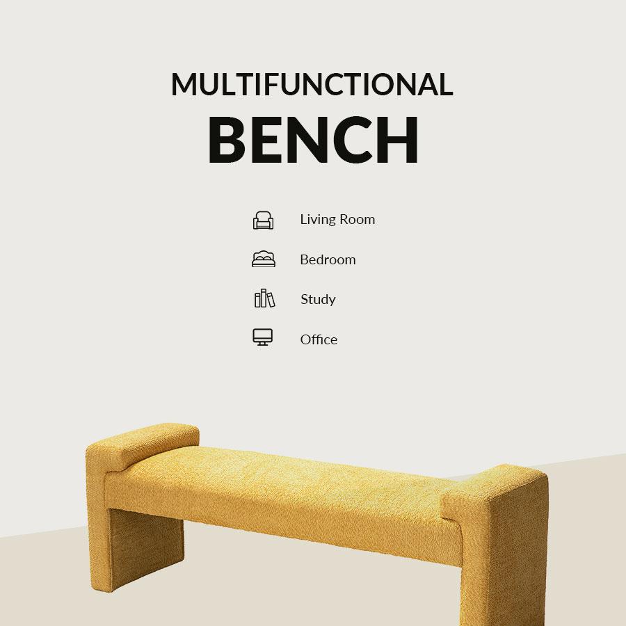 HULALA HOME Hulala Vittoriano Upholstered Bench, Textured Polyester Fabric, Spacious Bearing Surface & Arm Tray, Ideal for Entryway and Bedroom