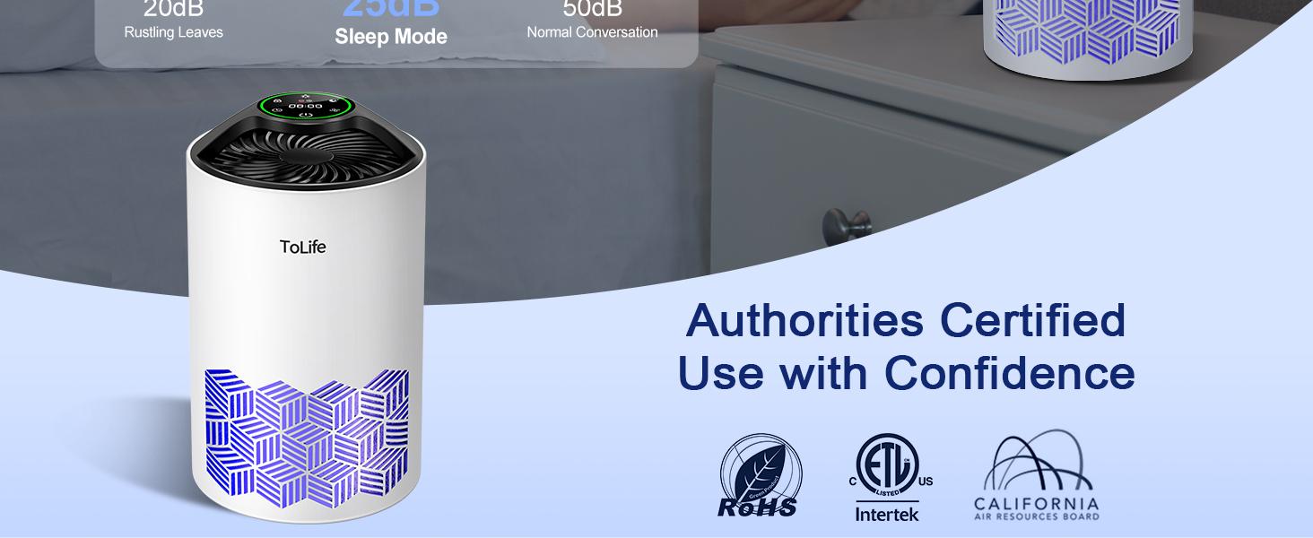 ToLife K1 Air Purifier with HEPA Filter for Home & Office, 360° Air Flow, Low Decibel Operation, Aromatherapy Compatible, Baby-Safe Design, Pet-Friendly Appliance