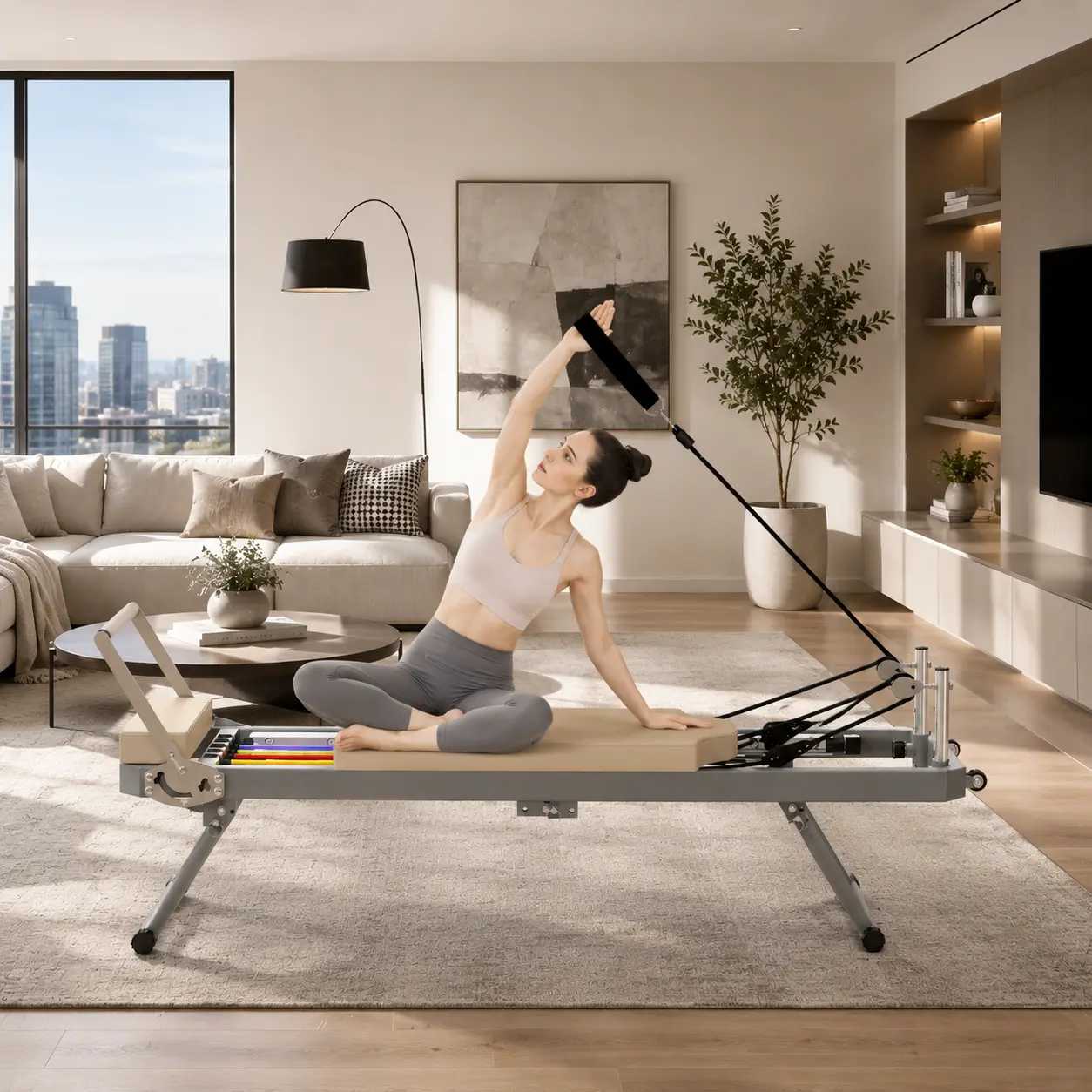 SAVEYOUR Foldable Commercial-Grade Aluminum Frame Pilates Reformer Machine, Adjustable Compact Eco-Leather Padded Easy-Clean Mat, 11 Resistance Settings, 330.5 lbs Capacity, 77.9" L x 21.6" W x 28.7" H, Cut-Scratch Resistant, Builds Strength for Home Use,
