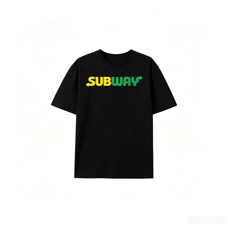 Viral Subway Logo Graphic Tee T-Shirt for Men & Women, Funny Fast Food Print Streetwear, Soft Breathable 100% Cotton Unisex Casual Crewneck Shirt, Y2K Aesthetic Trendy Outfit Daily Wear Humor Gift Idea