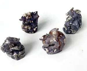 very beautiful dragon-shaped crystal carving made of blue flower dragon material