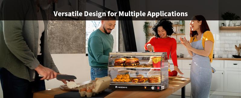 【Valentine's Day Gift】Food Warmer, 2-Tier Commercial Pizza Warmer with LED Lighting, Adjustable Thermostat, Removable Shelves, Countertop Food Heater Pastry Display Case for Buffet Restaurant, Cafe, Catering, Party Server