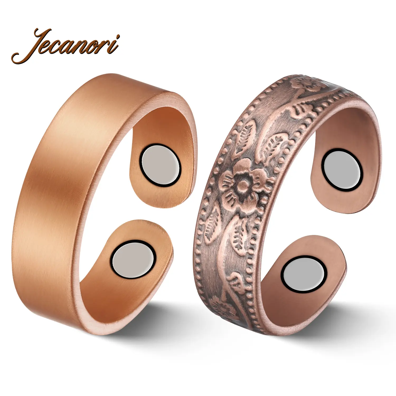Jecanori 2PCS Pure Copper Stackable Double Rings - Adjustable Interchangeable Expanding Costume Jewelry for Women, Elegant Comfortable Fit with Gift Ring Box, Pure Copper Rings