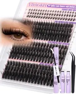Volume Lash Clusters Kit Spikes Wispy Eyelash Clusters 60D 80D 100D Fairy Cluster Eyelash Extensions Kit with Bottom Lashes 5-19mm Spiky Individual Lashes Fluffy DIY Lash Extension Kit Clear Lash