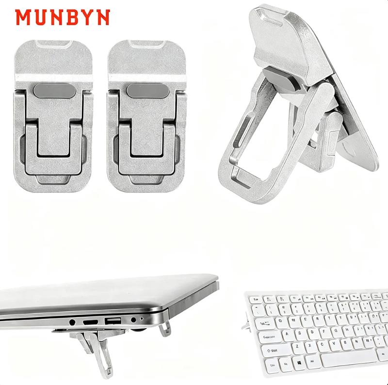 MUNBYN  Portable Keyboard Riser with Dual Tilt Angle,2pcs  Mini Laptop Feet for Desk, Invisible Lifter & Self-Adhesive Laptop Stand Bracket, Ideal for Office Use