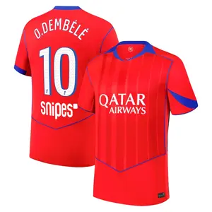O.Dembele Red PSG 2025/26 Match 3rd Jersey, Red Blue Color O.Dembele PSG 3rd Edition Short Sleeve Jersey