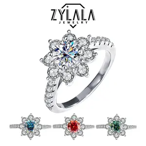 [002] Luxurious 1 Carat Synthetic Moissanite Ring Flower Shape 925 Sterling Silver Jewelry Engagement Wedding Promise Ring With Certificate