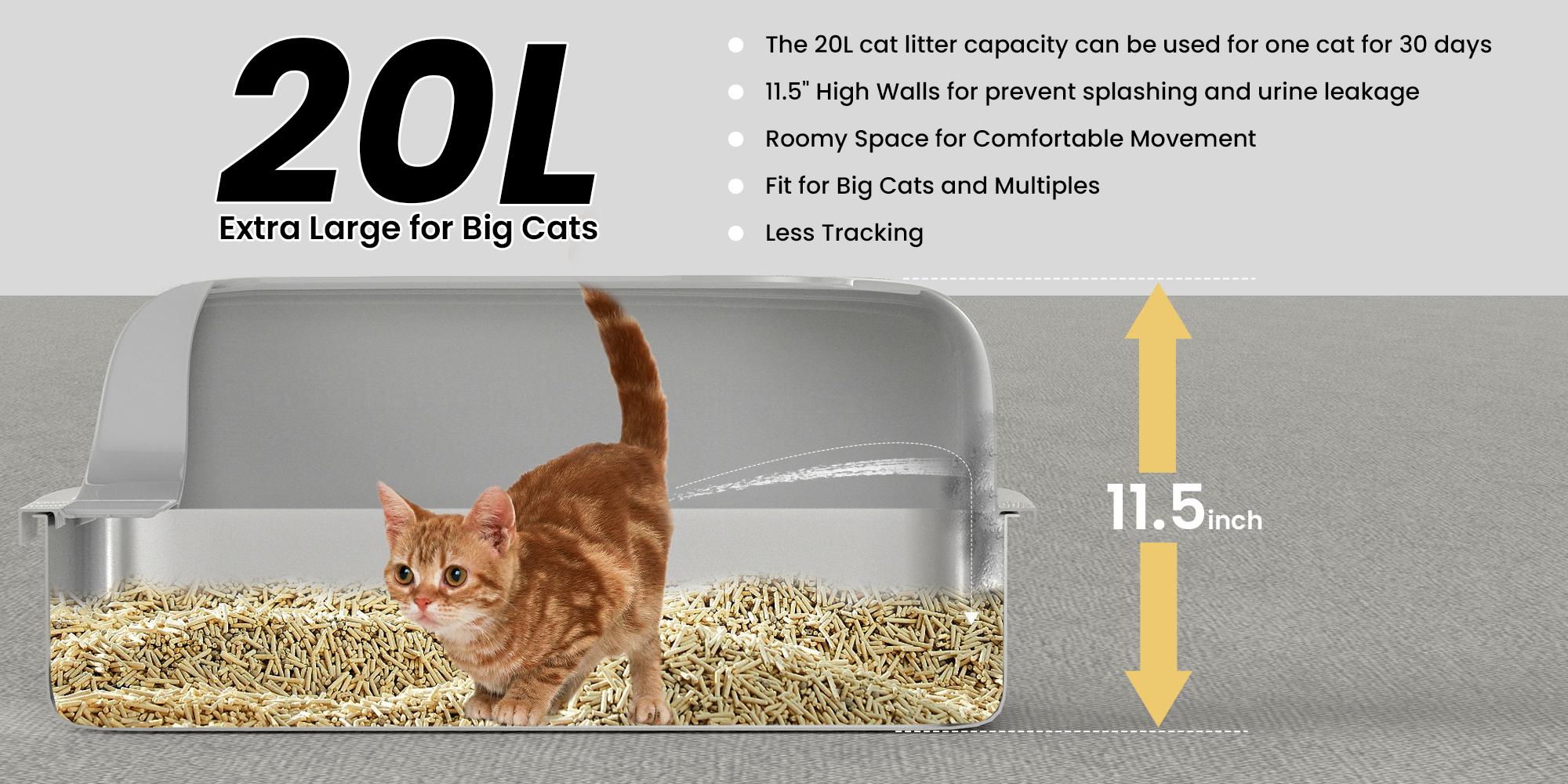 【Geoorood】Geoorood XXL Cat Litter Box Stainless Steel 20L with Lid,  XL Large Metal Litter Box High Sided Design,Anti-Urine Leakage, Include Cat Mat & Litter Scoop, Never Absorbs Odors, Easy Cleaning, Non-Sticky#February Stock Up