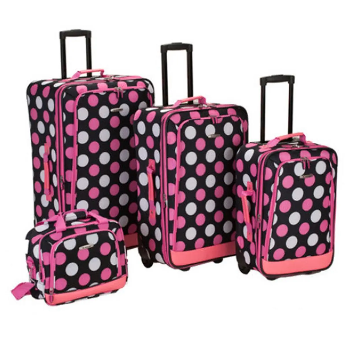 212 MAIN Mulpinkdot Deluxe 4-Piece Travel Luggage Set, Polyester Fabric Luggagesets, Expandable Uprights, Tote Bag, EZ-Roll Wheels, Zipper Lock