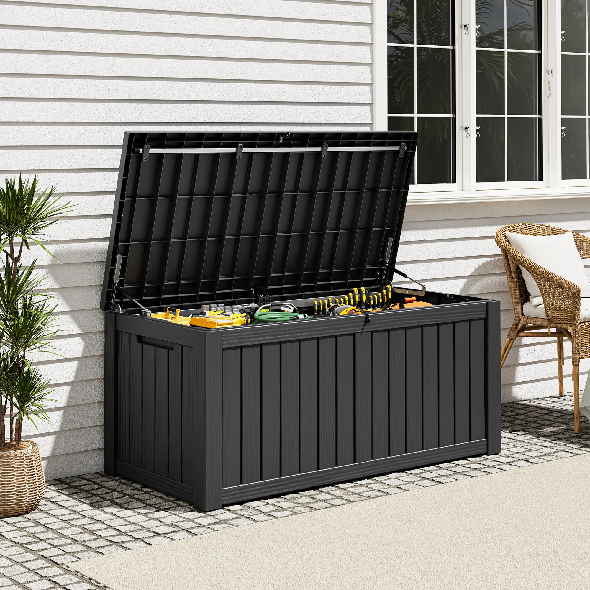 79/100/120-Gallon Storage Bin, Resin Material, Waterproof & UV-Resistant, Organizer for Garage, Warehouse, and Patio.Summervibes