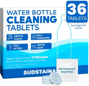 Water Bottle Cleaning Tablets – 36-Pack | Chlorine-Free & Odor-Control Formula | Water Bottle Cleaner, Flasks, Hydration Packs & Travel Mugs | Washer Tablets for Home, Hiking & Camping
