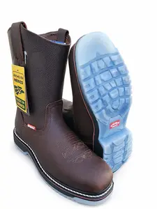 BOTAS DE TRABAJO CON CASQUILLO DE ALTA CALIDAD ESTILO WESTERN / MEN'S WORK BOOTS STEEL TOE PULL ON RINGLE GENUINE LEATHER HIGH QUALITY