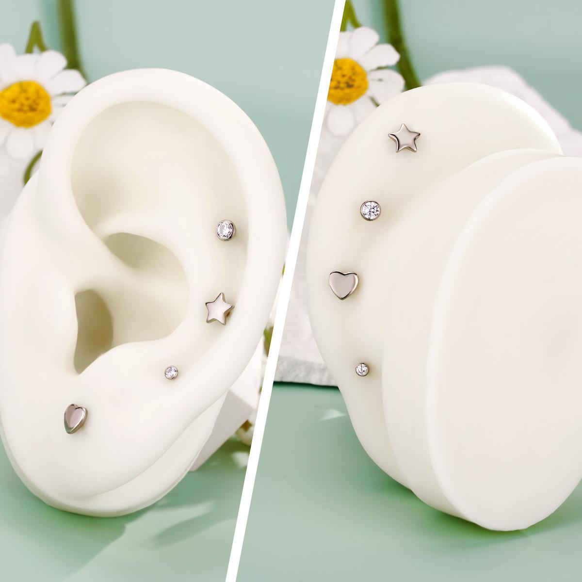 Oufer 16G Threadless Push Pin Star Heart Flat Back Bezel CZ Cartilage Nose Lip Stud Earring