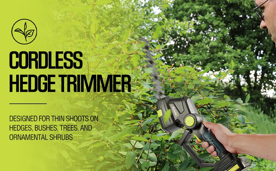 Saker Cordless Shrub Trimmer - 20v electric shrub Trimmer Hand-held grass trimmer with 2 rechargeable batteries and charger for garden, lawn, etc