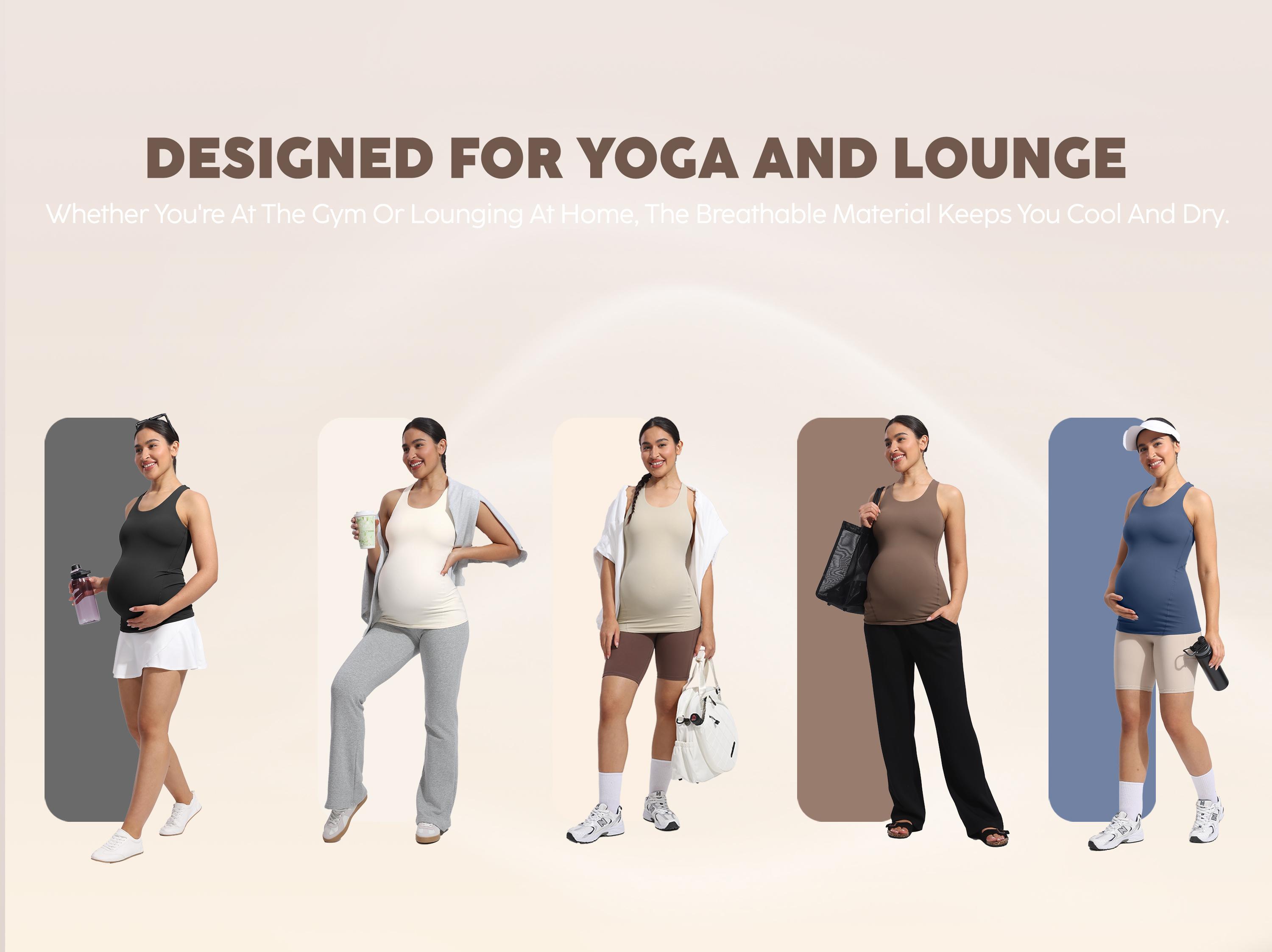 POSHDIVAH Women's Maternity Tank Tops with Built in Bra Padded Sleeveless Pregnancy Yoga Tee Workout Shirt Clothes