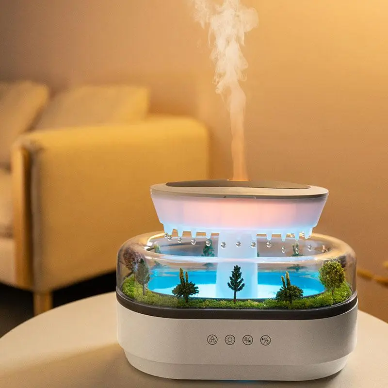 Raindrop Design Air Humidifier Diffusers, Humidifier for Home, Room Office Humidifier, Novel Humidifier Atmosphere Light with 8 Color Changes, Evaporative Mist Humidifiers with Plant Landscape Effect & White Noise, Silent Spray Humidifier, Appliances