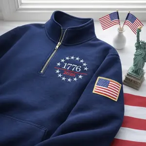 Embroidered USA Quarter Zip Sweatshirt, Retro USA With Flag Zip Sweatshirt, USA 1776 2026 Crewneck, Semiquincentennial Crewneck, 4th of July Shirt