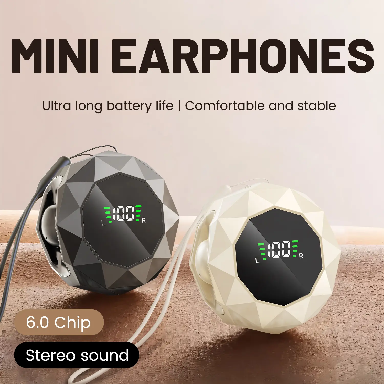 MSHUKCOE 2026 Mini Wireless Earbuds - Bluetooth 6.0 Battery-Powered Audio Headphones, Dainty Mini Invisible Noise Reduction In-Ear Headset for Side Sleepers, Long Wear