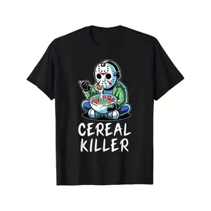 Women's  Horror Cereal Mix Graphic T-Shirt Loose Casual Top for Comic-Con Gift for Horror Fans Breathable Playful Design Black winter clothes women trench coat