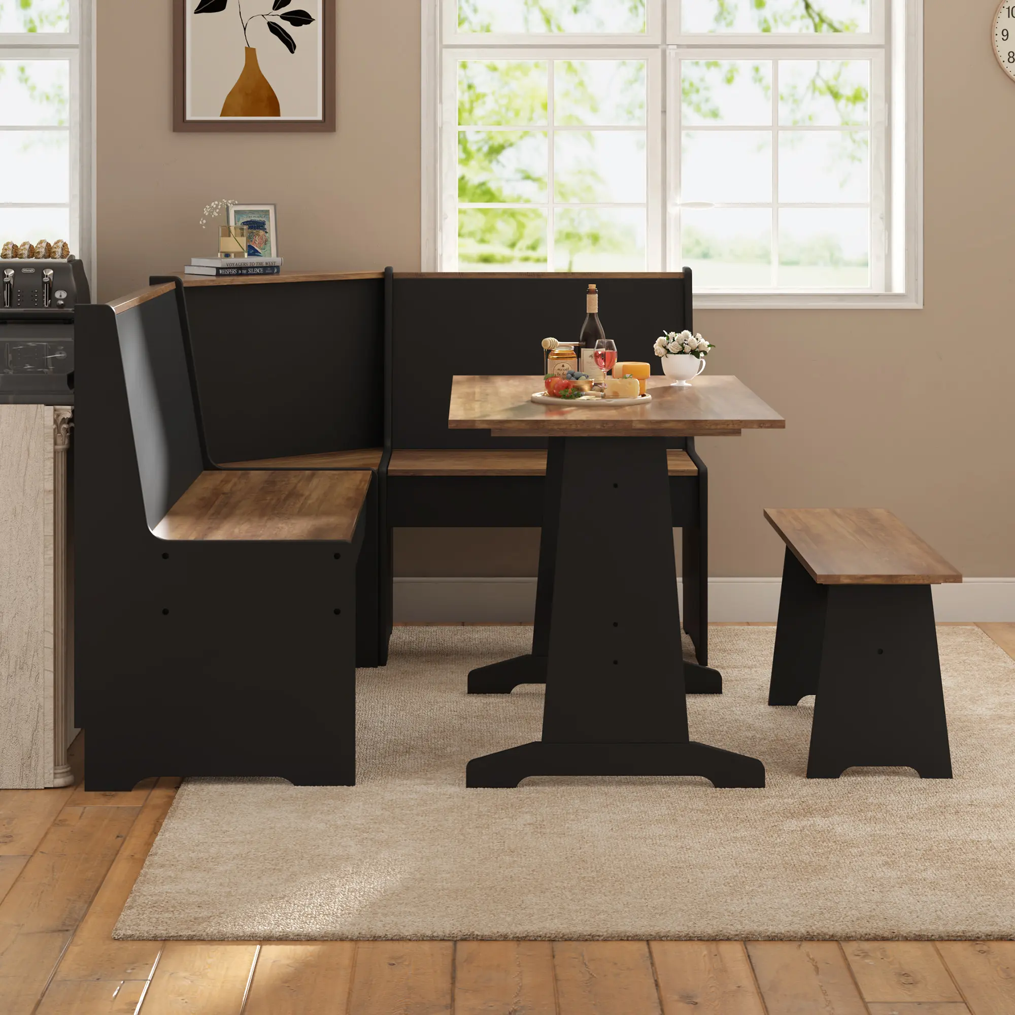 AMERLIFE 3-Pc Corner Set - Wood Breakfast Nook Dining Furniture, Apartment Furniture, Modern L-Shaped Corner Bench with Hidden Storage, Ergonomic Design, Sturdy Moveable Seat, Space-Saving for Small Kitchens (Fits 3-5 People)