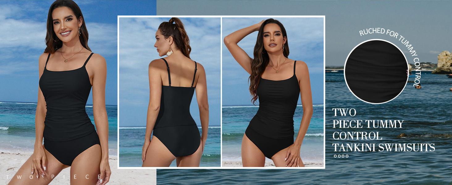 Eomenie Women's Swimsuit Tankini Tummy Control Bathing Suits Two Piece Full Coverage Slim Swim Suits with High Waisted Bottom #Spring Glow Up