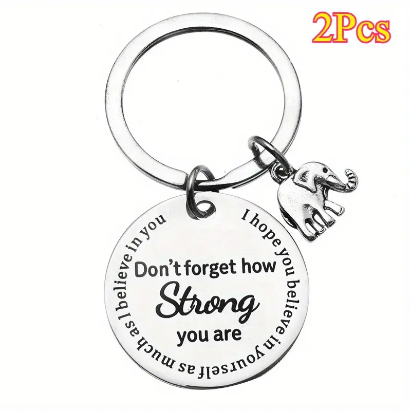 Women's Inspirational Elephant Charm Multipack Keychains, 2-Piece Stainless Steel Jewelry Gift Set, Durable Metal Craft for Anniversary, Graduation, Animals